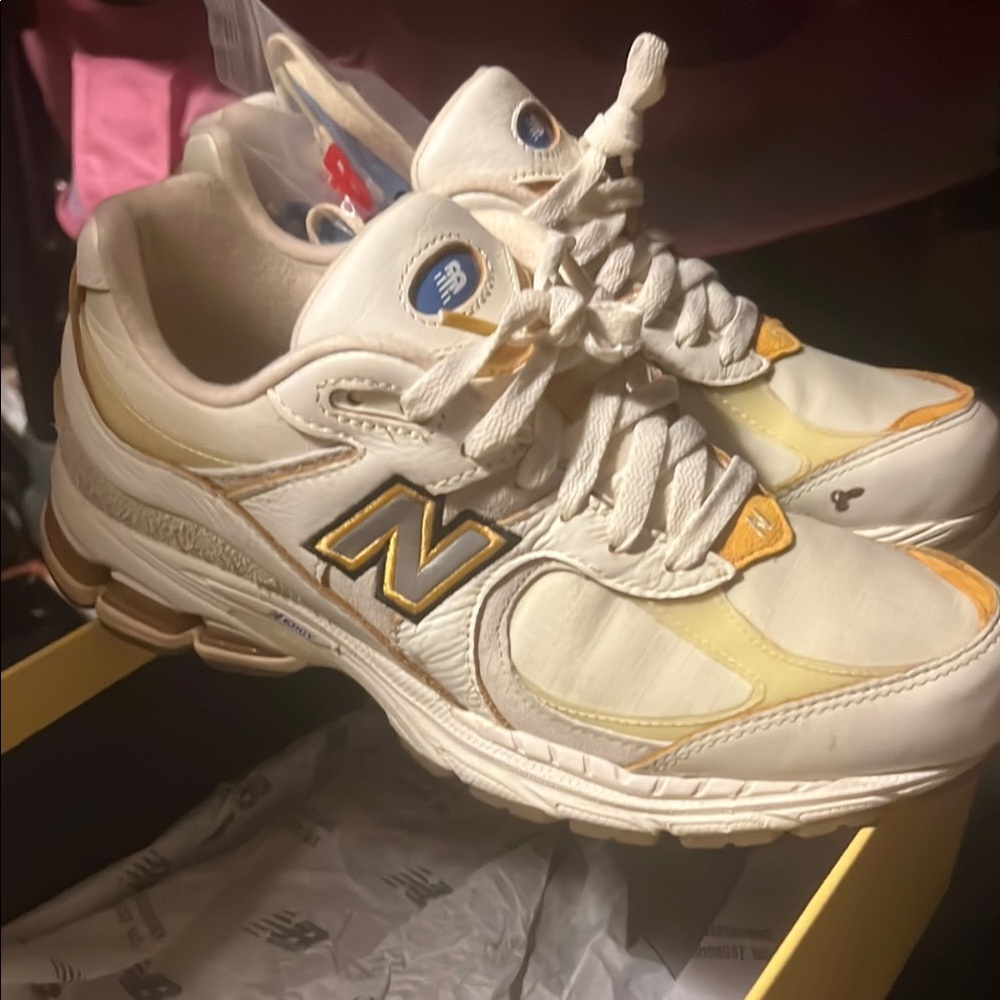 New Balance 2002R White and Yellow Athletic Shoes